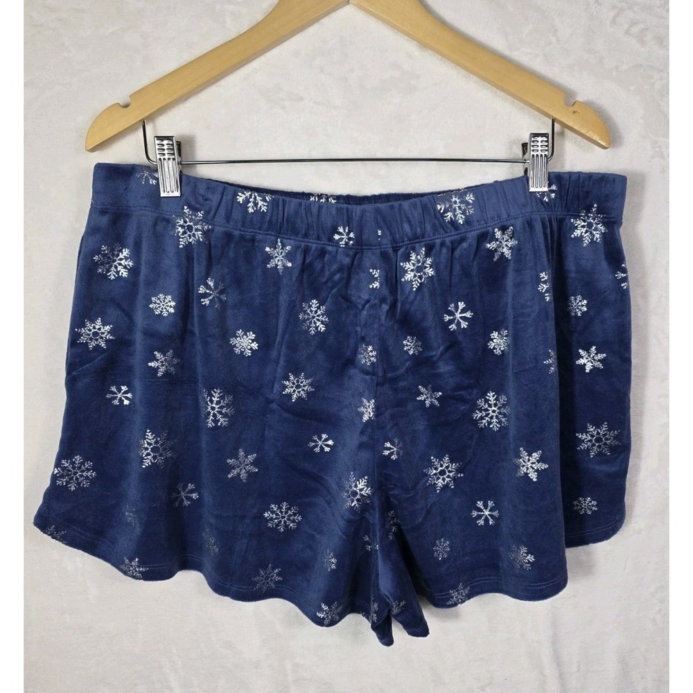 Sleep Chic XL Blue Velour Pajama Set Snowflake Print Long Sleeve Soft Lounge - Picture 12 of 15